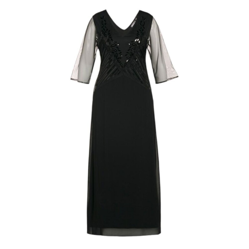 Ulla Popken Sequins Beaded Evening Dress Maxi Event Cocktail Black Womens 24